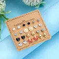 Élégant ensemble de 12 paires de boucles d'oreilles avec motifs de cœur et fleurs - Lot Fleur Strass Noir (ER24Y0075—2)