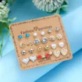 Lot de 12 paires de boucles d'oreilles tendance avec motifs de cœur et d'étoile - Lot Géo Étoile Lune (ER24Y0075—4)