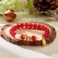 2025 Year of the Snake red bead bracelet with gold snake charm and Nafu blessing tag - Red White