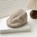 Beige pleated flat cap retro autumn winter ivy cap casual newsboy beret hat for women. - Khaki