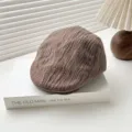 Brown textured ivy cap flat newsboy hat, retro style autumn winter casual versatile accessory. - Coffee