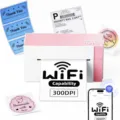 Phomemo thermal WiFi shipping label printer 300DPI wireless barcode maker for small business. - WiFi Version 344-WF Pink & White (with 10 Sheets 4x6 Labels)