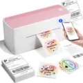 Wireless Bluetooth thermal label printer for shipping, stickers, and custom receipts. - White Pink