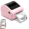 Pink bluetooth thermal label printer for shipping packages, wireless sticker maker machine. - Pink