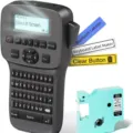 Portable handheld label printer with QWERTY keyboard and backlit screen for efficient organization. - Includes 1 Roll Ribbon / Grey Black