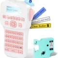 Portable Bluetooth label printer with QWERTY keyboard and clear backlit screen for office use. - Includes 1 Roll Ribbon / Pink White