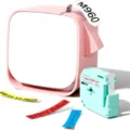 Tragbarer kabelloser Bluetooth Etikettendrucker M960 Thermotransfer für Büro Heim. - Inklusive Farbband / Rosa Weiß