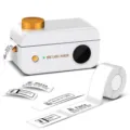 Portable bluetooth thermal label maker machine in white gold for kitchen organization. - D50 English Edition / Includes 1 Roll of Print Paper / White