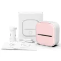 Tragbarer Mini-Thermodrucker im rosa-weißen Design, mit Kabel, Halterung und Anleitung. - Eine Rolle Verbrauchsmaterial / Rosa und Weiß