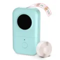 Portable mini bluetooth thermal label printer in light blue with extra label paper roll. - D30 English Edition / Includes 1 Roll of Print Paper / Green