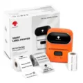 Phomemo M110 Bluetooth Thermodrucker Tragbarer Barcode Etikettendrucker mit Rollen - Orangefarbene Geschenkset-Box / 3 Rollen Verbrauchsmaterial / Orange