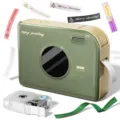 Portable mini bluetooth thermal label printer with green gold design for home office use. - A30 English Edition / Includes 1 Roll of Print Paper / Vintage Green