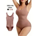 Seamless shapewear bodysuit with tummy control and open crotch design for women S to XXL. - S / Dusty Pink