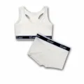 Ribbed cotton sports bra and panty set with sweet letters, comfortable and breathable for fitness. - S / White