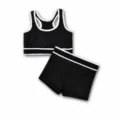 Ribbed cotton sports bra and boxer shorts set for women, black fitness underwear set. - S / Black