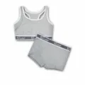 Grey ribbed cotton sports bra and boxer underwear set for women, breathable and comfortable. - S / Light Gray