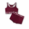 Ensemble soutien-gorge de sport et slip en coton côtelé bordeaux à large bande élastique. - Bordeaux