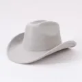 Gray suede cowboy hat, retro rolled brim woolen felt hat for women and men western style. - Adjustable / Gray