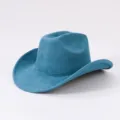 Blue suede cowboy hat, western retro felt cap with rolled brim for riding fashion - Adjustable / Teal
