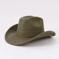 Vintage suede cowboy hat for women and men, classic rolled brim fedora hat in army green. - Adjustable / Army Green