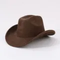 Brown Suede Cowboy Hat Vintage Rolled Brim Western Hat Retro Felt Hat for Men Women - Adjustable / Coffee