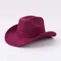 Purple Suede Western Cowboy Hat Rolled Brim Vintage Riding Cap Woolen Felt Hat - Adjustable / Red