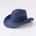 Blue faux suede western cowboy hat vintage rolled brim fashion riding hat for men women - Adjustable / Navy Blue