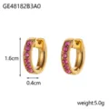 Boucles d'oreilles créoles dorées en acier titane avec cristaux roses, hauteur 1,6 cm - Style Strass Pavé Rose Doré (GE48182B3A0)