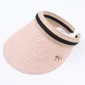 Femme Chapeau De Paille Visiere D'ete Vide Dessus Avec Nœud En Metal Plage Chapeau - Réglable / Adulte Rose