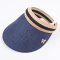 Chapeau de paille femme ete avec noeud en metal et beau design de bordure elegante. - Réglable / Modèle adulte - bleu marine