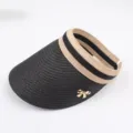 Chapeau de paille vide noir femme ete casquette de plage avec noeud metal et rayures. - Réglable / Style Enfant - Noir