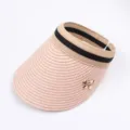 Chapeau de paille visière de soleil femme été haut vide large bord nœud chapeau de plage - Réglable / Style enfant - Rose