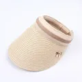 Chapeau de visière de soleil en paille d'été pour femmes, design supérieur vide avec ruban et nœud. - Réglable / Enfants-Beige