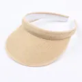 Summer straw sun visor hat for women and men, anti-uv empty top wide brim beach cap khaki. - Kids / Cream Yellow