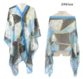 Chal de gasa azul con estampado de protección solar y hebilla de perlas - Tops / Azul / 96*150cm