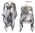 Front and back view of elegant printed sun shawl with pearl button and chic patterns - Tops / Black / 96*150cm
