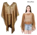 Leopard print chiffon beach bikini cover-up shawl shown on model and product flat lay. - Tops / 96*150cm / Coffee