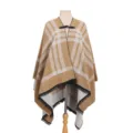 Elegante geruite gebreide poncho voor dames met franjes en een leren gespsluiting voor - Tops / 130*150cm / Khaki