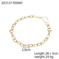 Vista macro collana a catena grossa dorata con lunghezza 38+5cm e specifiche peso 24,9g - Stile alternato maglie ovali vuote e catena a corda (ZX31317A0W0) / Argento