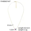 Gold heart necklace with red and blue stones, showing detailed product dimensions - Pink-Blue Color Block (FX4806D1W7)