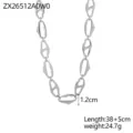 Vista dettagliata della collana a maglie grosse d'argento con misure di lunghezza e peso reali - Stile maglie geometriche vuote irregolari (ZX26512A0W0) / Argento