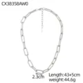 Vista dettagliata della collana a catena d'argento con specifiche di peso e lunghezza - Modelli combinazione fibbia grande ovale irregolare / Argento