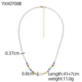 Detailed view of colorful beaded Bohemian necklace with white pearl and size info - Dopamine Beaded Pearl Style (YXX0708B)