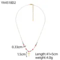 Detailed view of handmade colorful beaded necklace with gold-tone cross pendant - Colorful Beaded Cross Style (YX4518D2)
