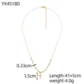 Detail view of handmade beaded necklace with gold cross pendant and green beads - Classic Gold Cross Style (YX4518D)