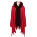 Eleganter roter Winter-Schal mit weichem Kunstpelzkragen und Fransensaum-Detail - 2# Rot