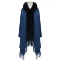 Eleganter dunkelblauer Winterschal mit Kunstpelzkragen und Quasten für formelle Abendkleider - 6# Blau Marmor