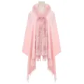 Eleganter rosa Kunstkaschmir-Winterschal mit Plüschpelzkragen und Fransenbesatz - Rosa