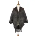 Elegant dark grey knitted winter shawl poncho featuring stylish tassel fringe details - 105*88CM / Black