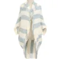 Cozy knit chenille striped shawl poncho for women with fringe trim in white and blue - Blue / 85x90cm